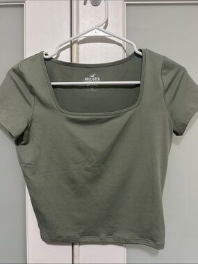 Hollister Olive Green Square Neck Short Sleeve Crop Top